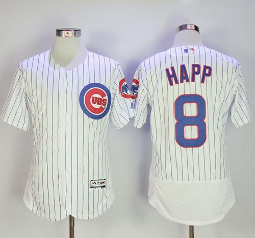 Cubs #8 Ian Happ White Flexbase Authentic Collection Stitched MLB Jersey - Click Image to Close